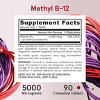 Jarrow Formulas Maximum Strength Methyl B-12 5000 mcg Dietary Supplement - 90 Cherry Chewable Tablets - Bioactive Vitamin B-12 - Supports Cellular Energy Production, Sleep & Brain Health (Pack of 12)