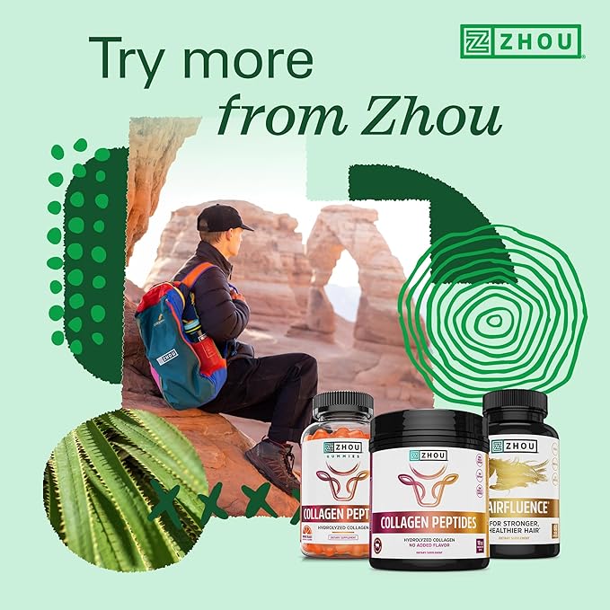 Zhou Hairfluence - Vegan Biotin Supplement for Hair Growth for Men & Women, Supports Stronger, Healthier Hair, Nails, & Glowing Skin with Lustriva & B Vitamin Complex - 60 Veggie Capsules (Pack of 1)