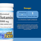 Natural Factors Micronized L-Glutamine 5,000 mg Powder - Easy Absorption Gut Health Support Supplement - Powder Amino Acid Supplement Supports Muscle Recovery - 16 oz (90 Servings)