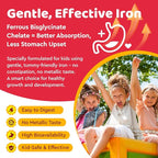 Iron Supplement Gummies for Kids, Kids Multivitamin with Iron Gummies - Zinc, Vitamin B Complex, A, C, D3, B12, Folate for Blood Builder & Energy Support, Iron Deficiency, Vegan Strawberry 60 Gummies