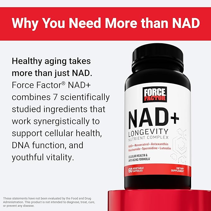 Force Factor NMN Supplement, NAD+ (NMN or Nicotinamide Riboside Alternative) with Resveratrol, Astaxanthin, Spermidine & Luteolin Complex, NAD to Support Cellular Health & Healthy Aging, 60 Capsules