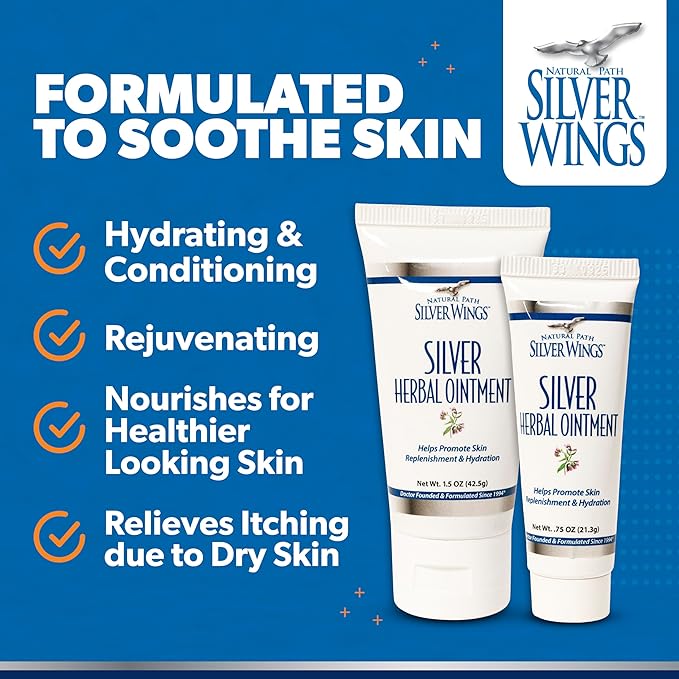 Natural Path Silver Wings 250ppm Silver Herbal Ointment - Nourishing and Moisturizing Skin Care 0.75oz