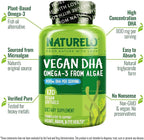 NATURELO Vegan DHA, Vegan Omega 3 Supplement, 120 Softgels, Supports Brain/Heart/Eye Health, Complements Prenatal Vitamins, Essential Fatty Acids, Omega 3 Supplement for Women & Men