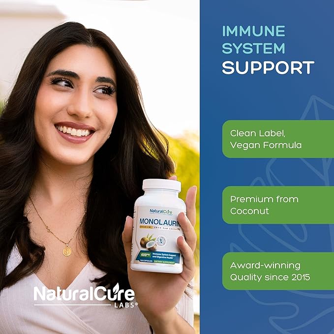 Natural Cure Labs Premium Monolaurin 600mg - 2 Pack, 200 Capsules