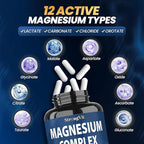 1000mg Magnesium Complex for Women and Men, 12 in 1 Magnesium Supplement with Ashwagandha, Zinc, D3, L-theanine. Easy to Swallow, High Absorption, Sleep Support & Stress Relief (60 Capsules)
