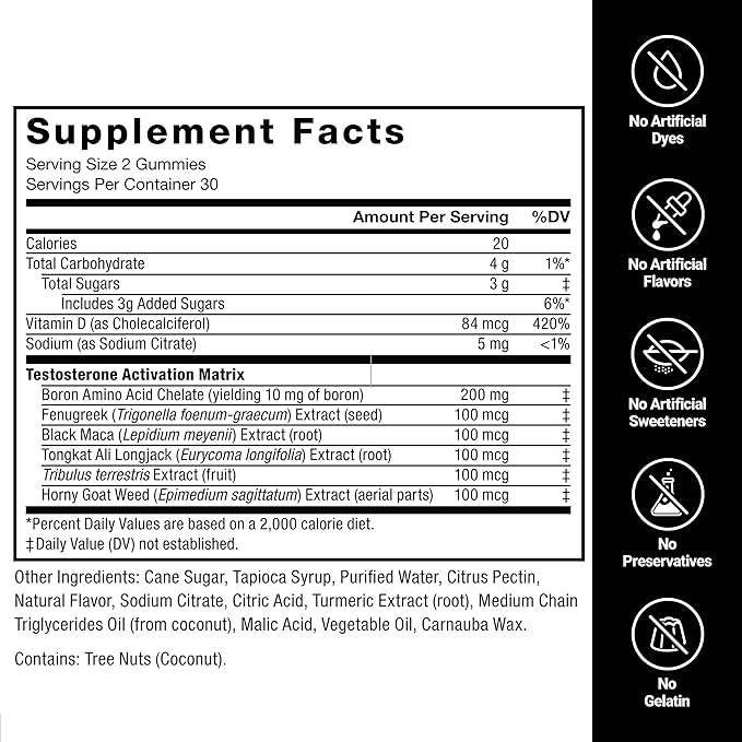 Force Factor Test X180 Gummies Testosterone Booster for Men with Tongkat Ali, Horny Goat Weed, Tribulus Terrestris, Fenugreek, & Black Maca, Testosterone Supplement for Men, Berry Punch, 120 Gummies
