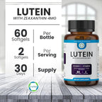 Lutein Vitamin C + Vitamin E – 20mg Lutein with 4mg Zeaxanthin – Eye Health Support – Blue Light & UV Protection – Supports Macular & Retinal Function – 60 Softgels – USA Made – GMP Certified