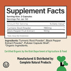 CNP Organic Turmeric with Piperine Capsules 600mg - High Absorption Curcumin with Black Pepper, Plant Based Supplement, Clean Formula No Fillers, 100 Count Glass Bottle, Made in USA, Family Owned