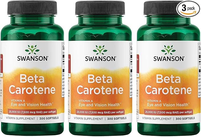 Swanson Beta-Carotene Vitamin A 25,000 IU Eye and Skin Health Supplement for Adults Seeking Vision and Immune Support - 7,500 mcg (300 Softgels, 3 Pack)
