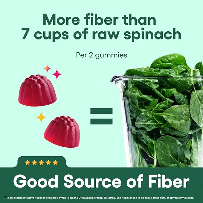 Physician’s Choice Fiber Gummies for Digestive Health & Regularity - Raspberry Lemon Flavor - No Sugar Added & Vegan - Natural Chicory Root Prebiotic Fiber - Daily Gummy for Adults, Women & Men - 60CT