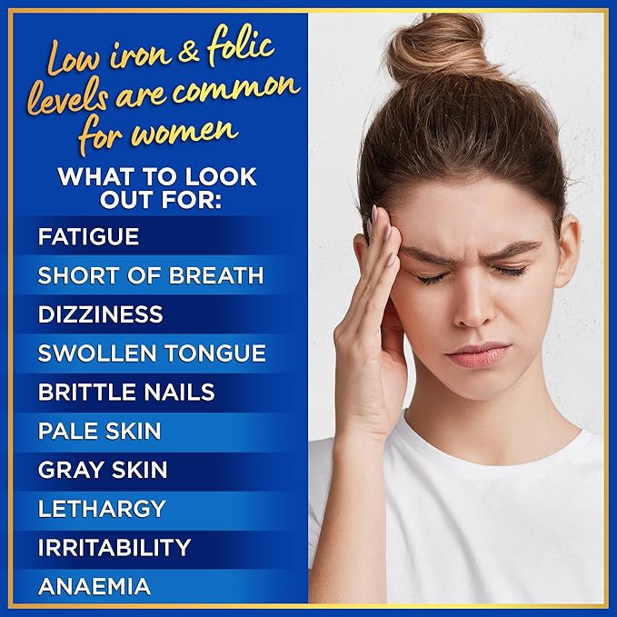 Iron and Folic Acid Supplements for Women - 35mg Gentle Iron Vitamin, Folic Acid 400mcg - Anemia, Period, Pregnancy Support Supplement, Ferrous Sulfate Pills - 120 Vegan Non-Constipating Tablets