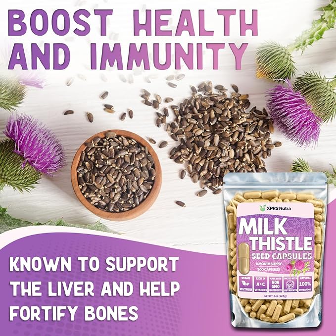 XPRS Nutra Milk Thistle Seed Capsules - 360 Count (6 Month Supply) Premium Milk Thistle Supplement Rich in Silymarin to Support the Liver and Digestion - Pure, Non-GMO Cardo Mariano Pills
