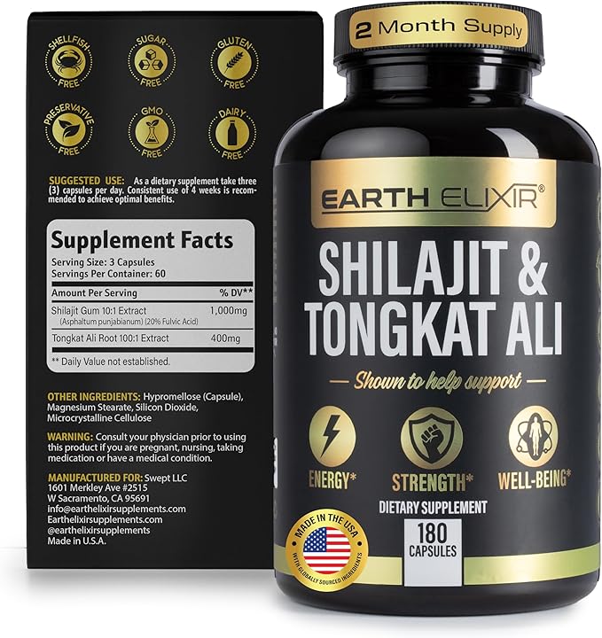 Shilajit and Tongkat Ali for Men and Women – Pure Shilajit Capsules w/High Potency Fulvic Acid & Trace Minerals – Shilajit for Men with Natural Testosterone Support for Energy & Muscle Growth
