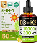 Venture Pal 5-in-1 Vitamin D3 10000 IU & K2 as MK-7 200mcg with Magnesium, MCT Oil, Zinc, Sugar-Free Vitamin D Liquid |Maximum Absorption for Bone, Mood & Immune Health - 2 FL OZ, 68 Days