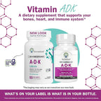 ADK Vitamin Supplement – Vitamins A, D3 & K2 MK-7 for Bone Health & Calcium Absorption – Gluten-Free, Non-GMO, Soy-Free – 60 Capsules (2-Month Supply)