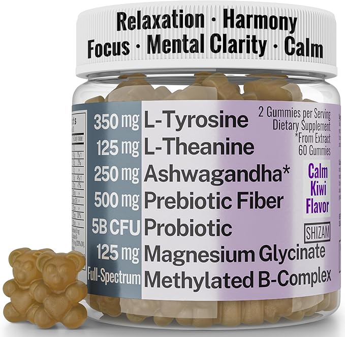 L-Tyrosine L-Theanine Methylated Vitamin B Complex Magnesium Glycinate Probiotic Fiber for Kids Adults Men Women w. Chicory Root Inulin 5-MTHF B12 P5P B6 B9 B5 B3 Powder Capsule Pill Supplement Alt