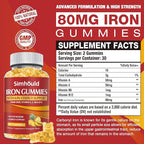 1 Pack Vegan 80MG Iron Supplement Gummies for Women & Men - Vitamin A, C, B for Adults & Kids - Blood & Builder & Energy Support for Iron Deficiency, Anemia - 60 Counts Pineapple Flavor Gummies