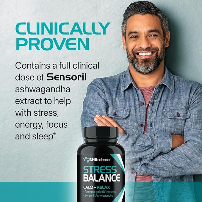 Calming Cortisol Supplement for Women & Men - Clinically Validated Sensoril Ashwagandha and goBHB Mood Support Supplement for Balanced Energy & Focus and Cortisol Support - 3rd Party Lab Tested