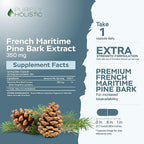 Purely Holistic Pine Bark Extract 350mg 180 Vegan Capsules 95% Proanthocyanidins - French Maritime Pine Bark Extract - Non GMO & Pesticide Free Antioxidant Supplement