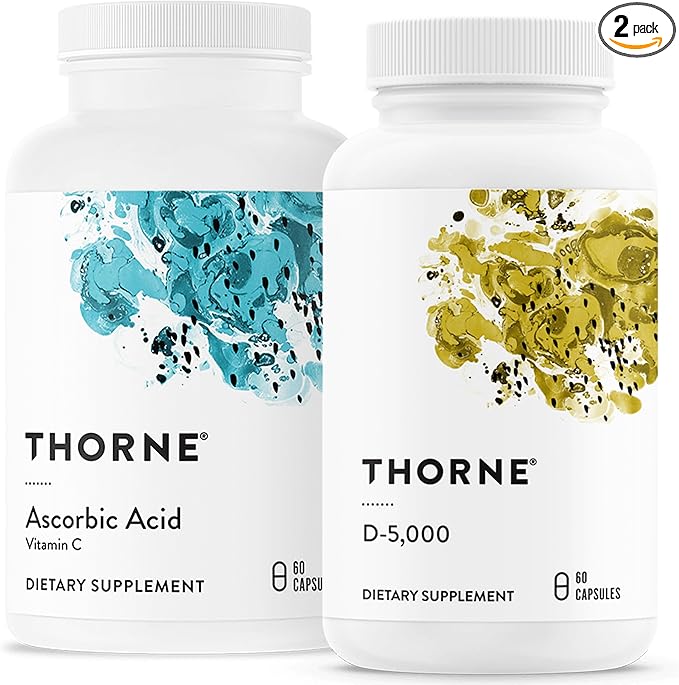 THORNE - Immune & Wellness Support Bundle - Asorbic Acid & Vitamin D-5000 - Antioxidant & Immune Function - 60 Servings