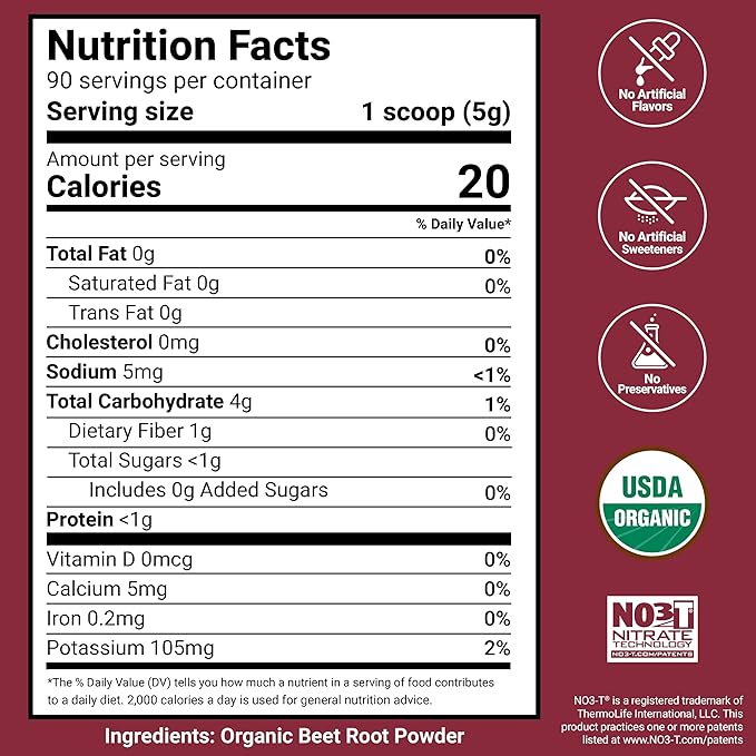 Force Factor Total Beets Organic Beetroot Powder Superfood to Boost Daily Nutrition, USDA Organic, Vegan, Gluten-Free, and Non-GMO Beet Supplement, Unflavored, 90 Servings