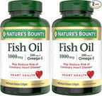 Nature's Bounty Fish Oil,Supports Heart Health,1000mg,Rapid Release Softgels,145 Ct,(Pack of 2)