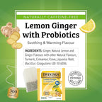 Twinings Superblends Probiotics+ Lemon & Ginger Flavoured Herbal Tea with Turmeric, Caffeine-Free, 18 Count (Pack of 2), Enjoy Hot or Iced, 18 Teabags