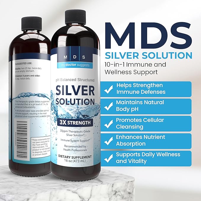 Alkaline Structured Silver Liquid Supplement 30ppm - Immune and Gut Health Support - Extra Strength Structured Colloidal Silver Mineral Supplements - Made in USA (16 oz)