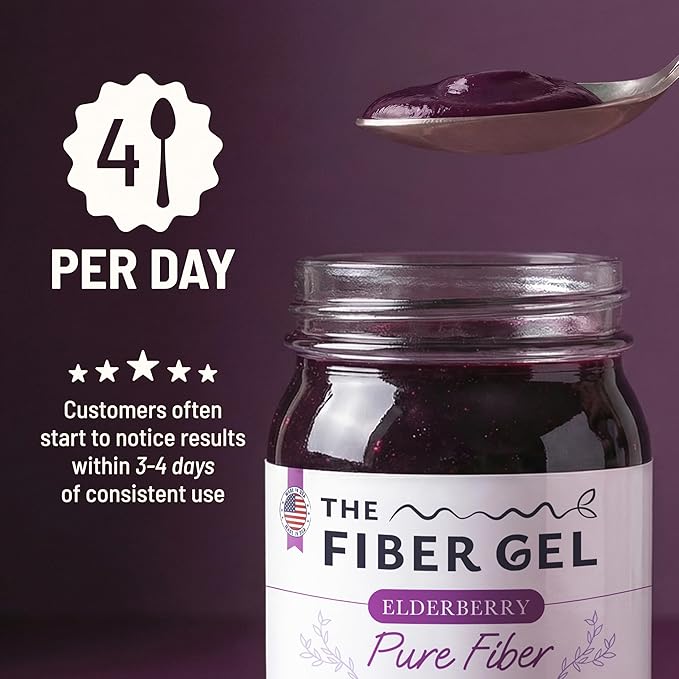 High Dietary Fiber Prebiotic Gel Formula — 100% Natural & Clean Label — Plant-Based Psyllium Husk & Inulin Complex — Keto Friendly, Vegan, No Added Sugar — Elderberry, 16 oz