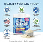 Bovine Colostrum Powder + Collagen Peptides with L-Glutamine L-Lysine Prebiotics Probiotics Digestive Enzymes Vitamin D K2 C Quercetin & Folate | Gut Health Supplement Internal Glow By Clean Nutra