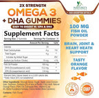 Omega 3 Fish Oil Gummies - Heart Healthy Omega 3 Gummy Supplement with High Absorption DHA & EPA, Extra Strength Joint & Brain Support, Delicious Orange Flavor Fish Oil Nature's Vitamin - 60 Gummies