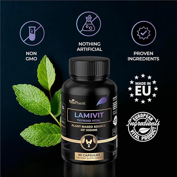 LAMIVIT Plant-Based Iodine Supplement for Thyroid Support – Natural Sea Kelp (Laminaria) Iodine Source – 150 mcg Iodine per Capsule – Non-GMO, Vegan, Made in EU – 60 Capsules