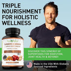 120 Capsules of USDA Organic Turmeric Root Powder, USDA Organic Ginger Powder and Apple Cider Vinegar Powder with Curcumin (95% Curcuminoids) and Bioperine, 1410 mg per Serving in Veggie Capsules