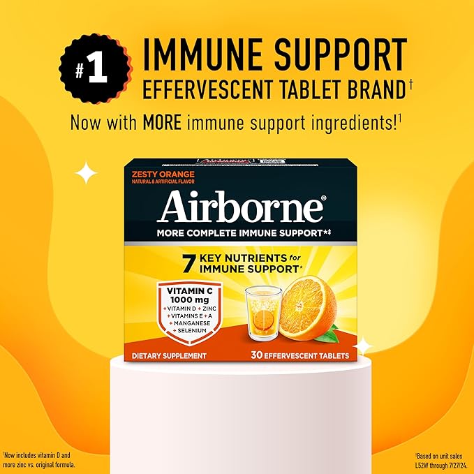 Airborne Variety Pack 1000mg Vitamin C with Vitamin D & Zinc, Sugar Free Multivitamin Immune Support Supplement, Antioxidants Vitamins A C & Vitamin E, 30 Effervescent Tablets, Citrus + Verry Berry