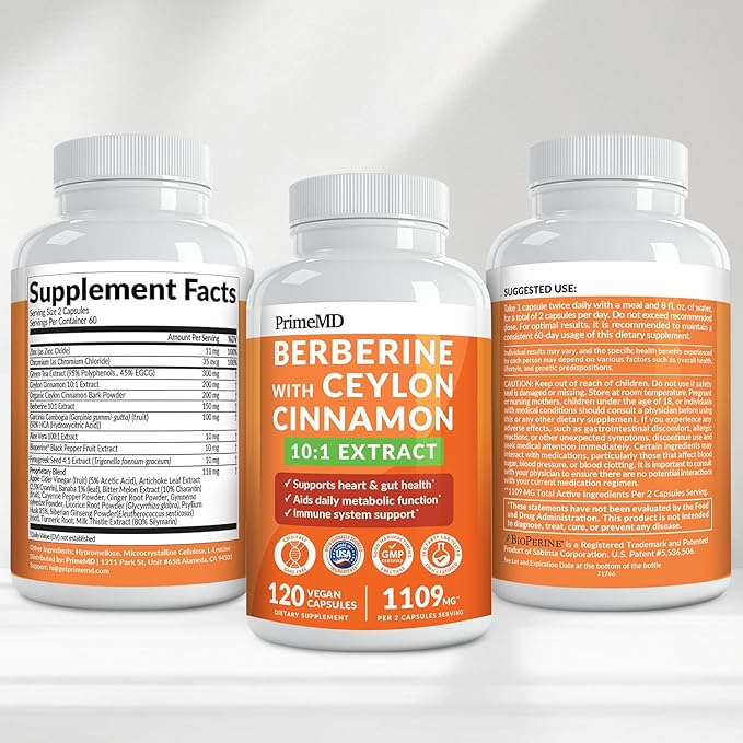 21-in-1 Berberine Supplement with Ceylon Cinnamon Capsules - Dihydroberberine with Chromium, Bitter Melon & Green Tea Extract - Berberine with Ceylon Cinnamon for Energy Support (120 Ct) (Pack of 4)