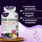 Women’s DIM Complex 150mg - Bioperine Estrogen Balancing Pills for Menopause & Hot Flashes Relief Support Hormonal Acne Powerful Supplement - 60 Capsules - Made in USA