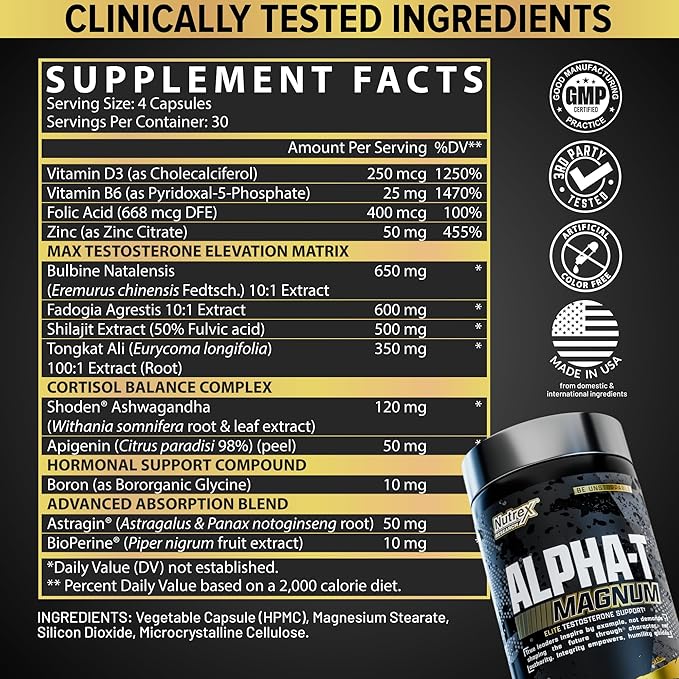 Nutrex Research Alpha-T Magnum Testosterone Support for Men | Anabolic Supplement with Tongkat Ali, Fadogia Agrestis, Shilajit and Ashwagandha | Muscle Builder for Strength, Growth & Hormone Balance