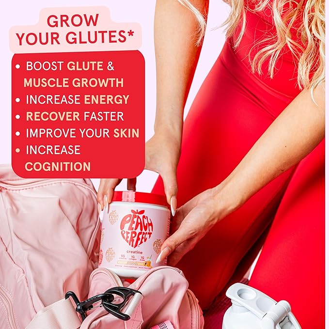 Peach Perfect Creatine for Women – Micronized Creatine Monohydrate Powder with BCAA & Collagen for Glute Strength Support, Boosts Energy, Focus, Strength, and Endurance – Peach, 30 Servings
