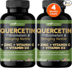 Quercetin with Vitamin C and Zinc - Nettle Quercetin - Quercetin 500mg - Quercetin with Bromelain - Zinc Quercetin + Vitamin D3 - 120 Veggie Caps - (Non-GMO, Gluten-Free, Vegan) - 4 Month Supply