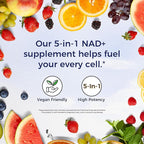 Vitalitown 5 in 1 NAD+, NMN Supplement Alternatives, Nicotinamide Riboside (NR), Trans-Resveratrol, Quercetin, Niacinamide, L-Tryptophan, for Cellular Energy, Heart, Skin, 90 Veggie Capsules