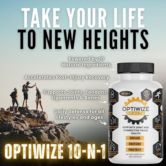 10-N-1 Joint Support Hydrolyzed Collagen,MSM, Hyaluronic Acid, Glucosamine,Chondroitin & More- Targets Joint Discomfort, Improves Mobility & Flexibility 320 Caps for Men & Women Made in USA