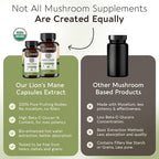 Longevity Botanicals Organic Lion's Mane Mushroom Capsules Supplement Extract 120ct | Hericium Erinaceus Fruiting Body | ≥20% Beta-D-Glucans | 40 Servings of 900mg | Supports Cognitive & Gut Wellness