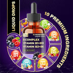 10in1 Vitamin B Complex Liquid Drops with B1 Thiamine, B12 Methylcobalamin, B2 Riboflavin, B3 Niacinamide, B5 Pantothenic Acid, B6 Pyridoxine, B7 Biotin and More - 30ml 1 Fl Oz