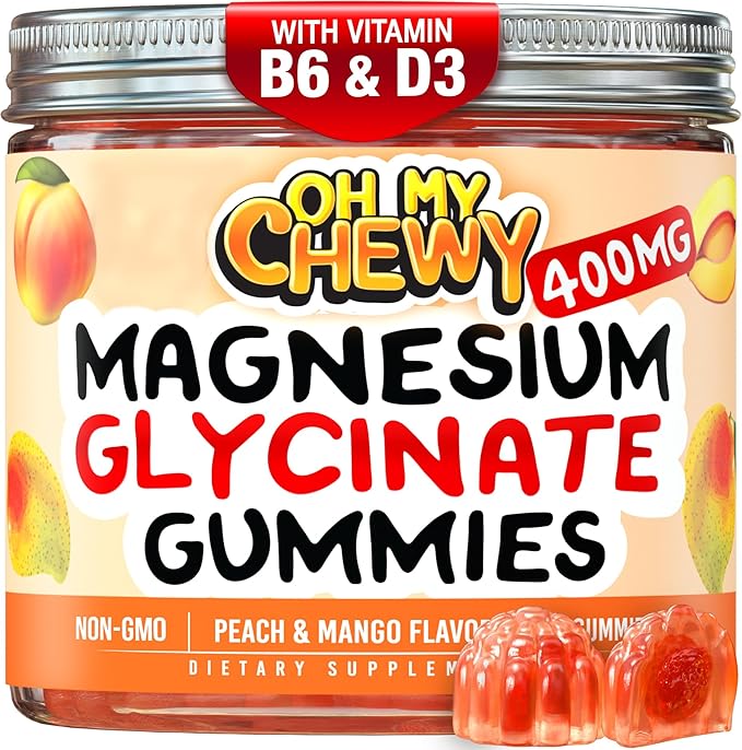 Center-Filled Magnesium Glycinate Gummies 400MG - High Absorption for Kids, Teens & Adults - Supplement for Sleep, Calm & Muscle Relaxation with B6 & D3 - Gluten Free & Vegan Friendly - 120 Count