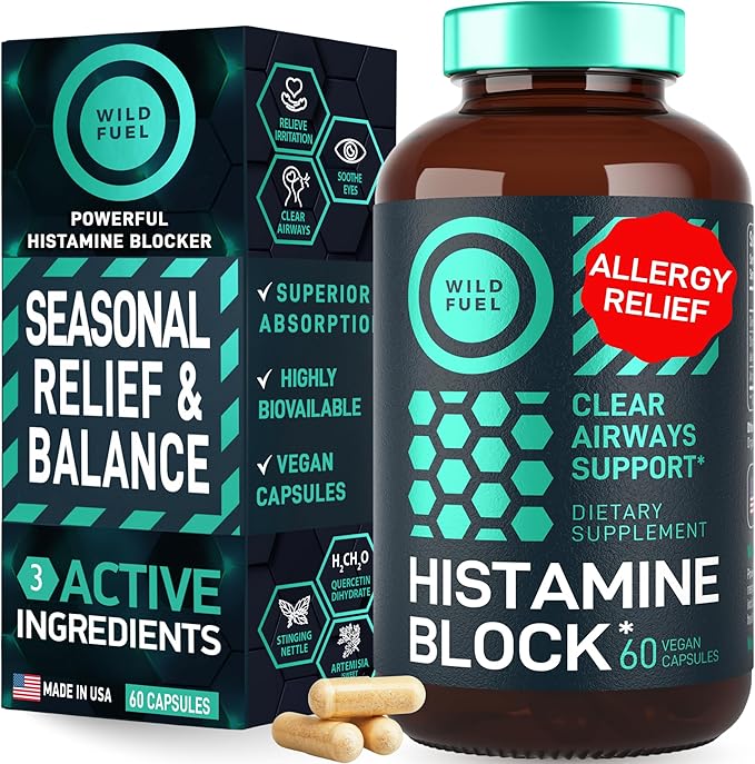 Histamine Block 10:1 Flavonoids Supplements - Quercetin, Stinging Nettle, Atermesia Natural Source Flavonoids - Seasonal Allergy Balance, Histamine Blocker - 60 Homeopathic Allergy Relief D-Hist Caps