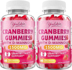 2 Pack Vegan Cranberry Gummies with D Mannose - Supports Urinary Tract Health for Women & Men, Sugar-Free, Non-GMO and Gluten Free, Strawberry Flavor, 120 Count