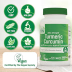 Health Thru Nutrition Turmeric Curcumin Complex 1000mg Supplement | as BCM-95 Curcugreen Clinically Studied | Vegan Certified (Pack of 180)