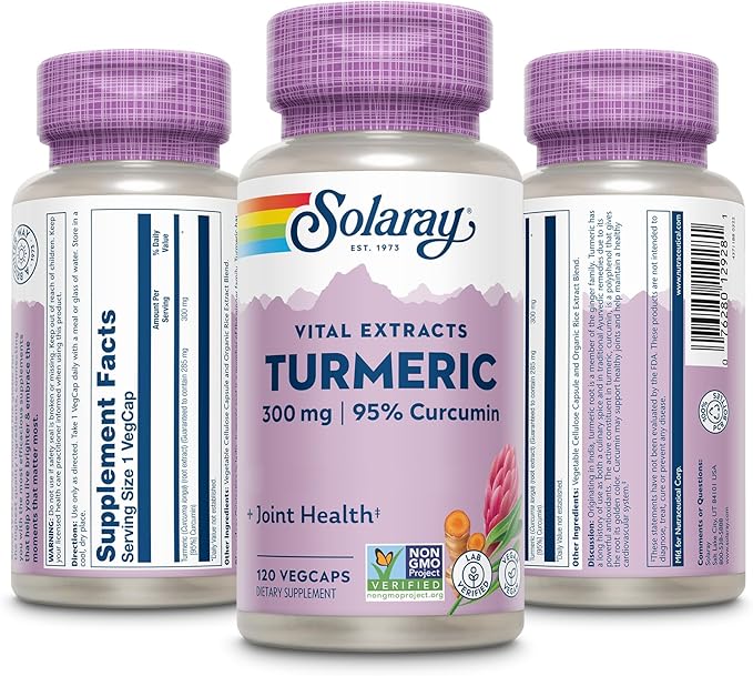 SOLARAY Turmeric Supplement 300 mg - Turmeric Root Extract with 95% Curcumin - Joint Support Supplement for Joint Health and Comfort - Non-GMO, Vegan, Gluten Free, 60-Day Guarantee, 120 Servings