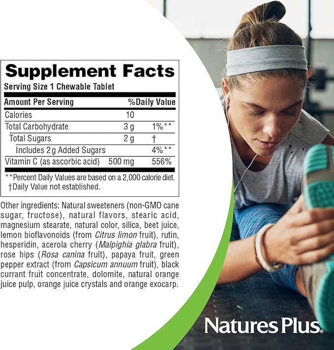NaturesPlus Orange Juice - 180 Chewable Tablets, 2 Pack - 500 mg Vitamin C - High-Potency Immune Support Supplement, Antioxidant - Gentle on Stomach - Vegan, Gluten Free - 360 Servings