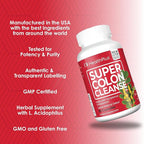 Health Plus Super Colon Cleanse 15 Day Supply of Gentle Gut Cleanse Detox, Psyllium Husk, Probiotics for Constipation Relief & Digestive Support, 60 Capsules